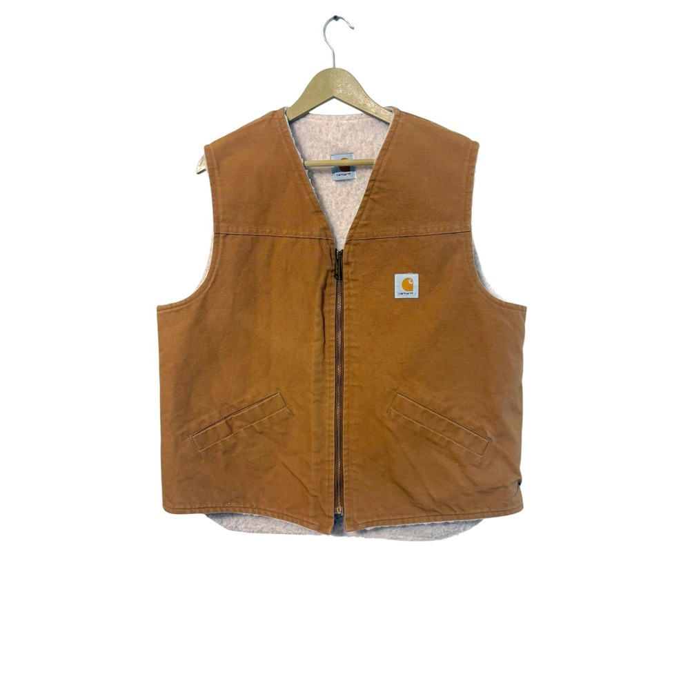 Vintage Carhartt Sherpa Lined Vest Men's Duck Brown Tan Workwear Travel Outdoor
